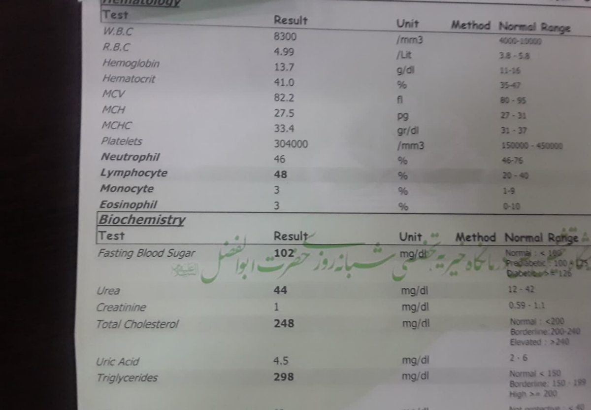 جواب ازمایش خون مادرم