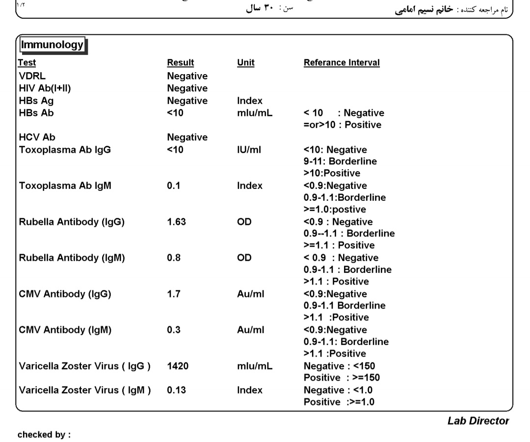 جواب آزمایش آنتی بادی