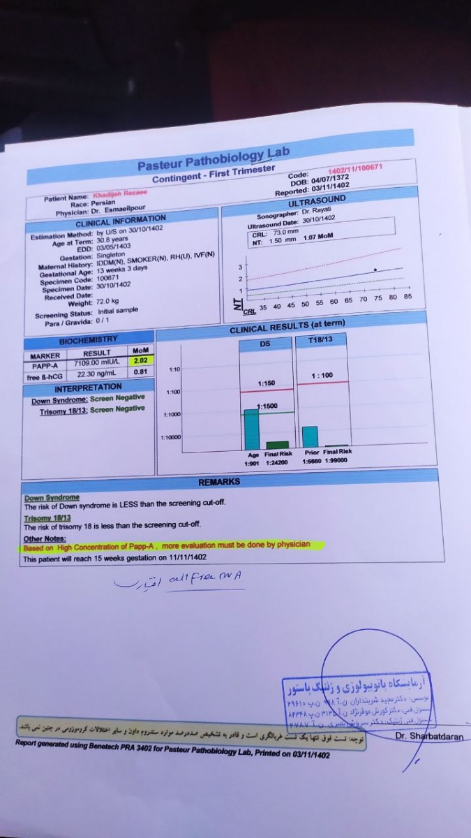 بالا بودن papp_aدر آزمایش سلامت جنین و سونو رنگی