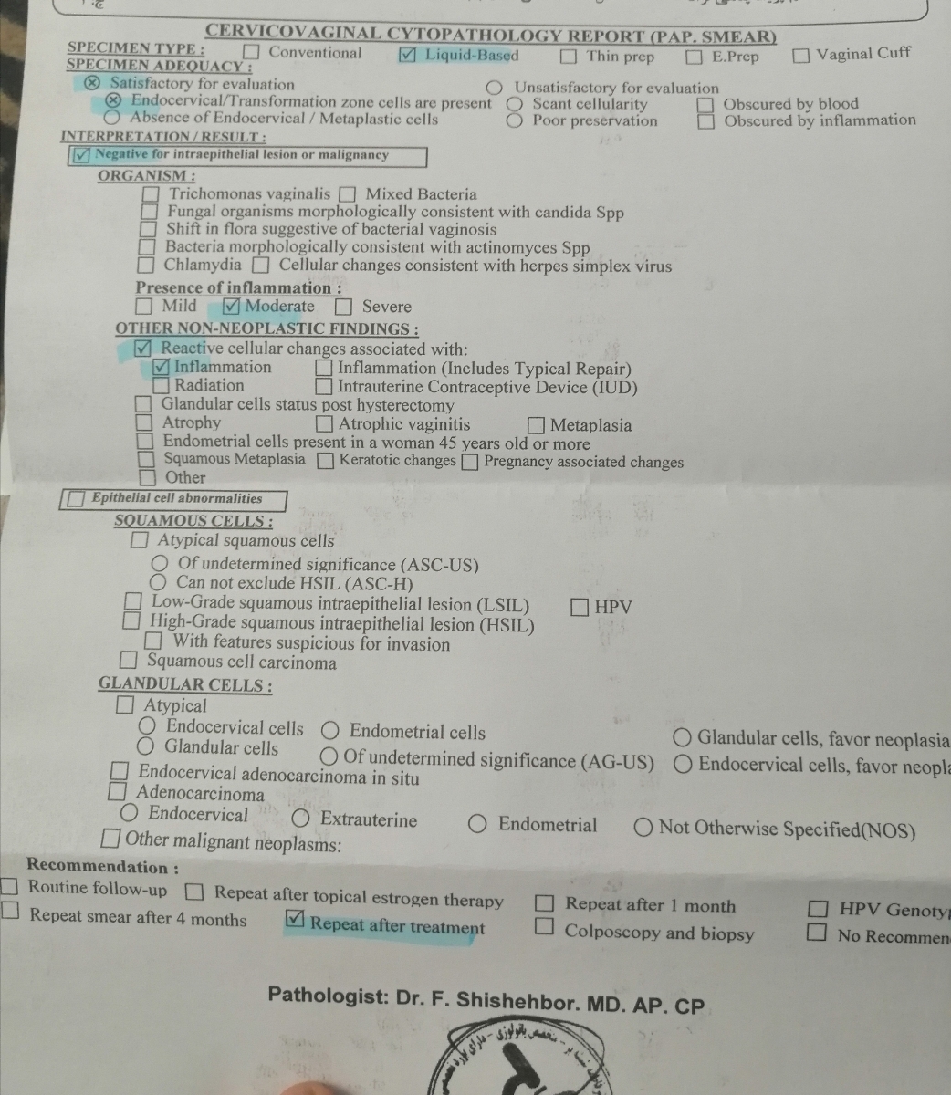 جواب ازمایش پاپ اسمیر و HPV