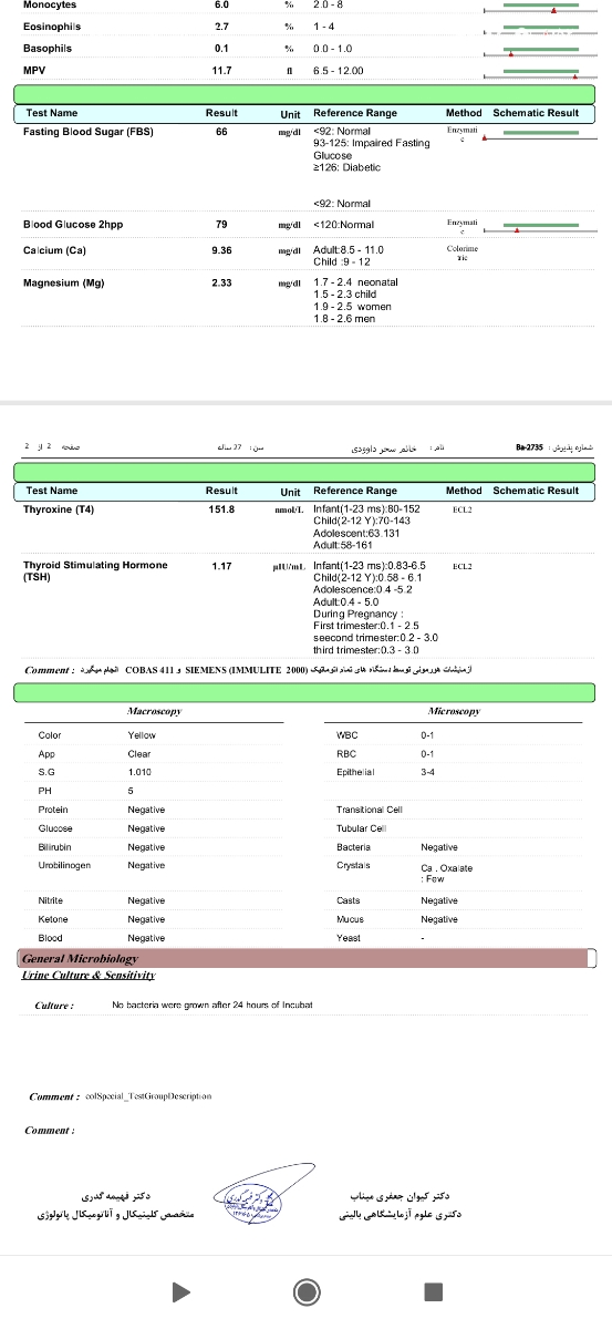 جواب ازمایش قند و تیروئید