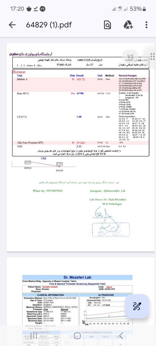 تفسیر آزمایش غربالگری دوم