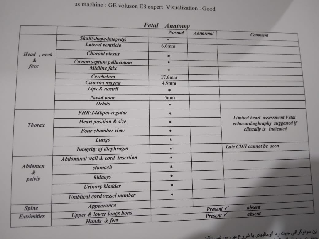 تفسیر سونوگرافی و آزمایش غربالگری دوم