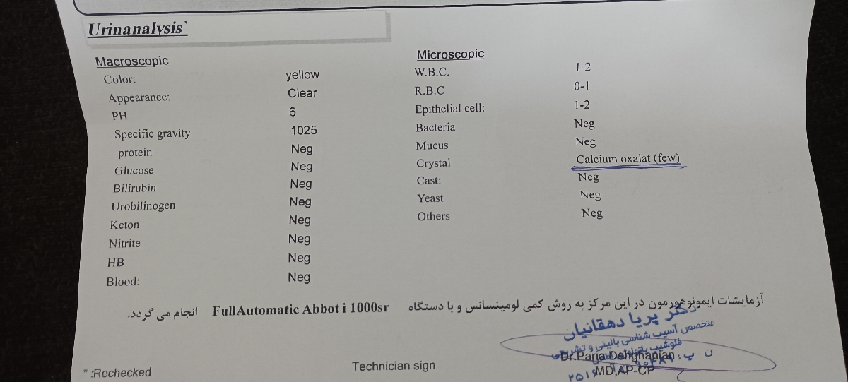تفسیر ازمایش ادرار