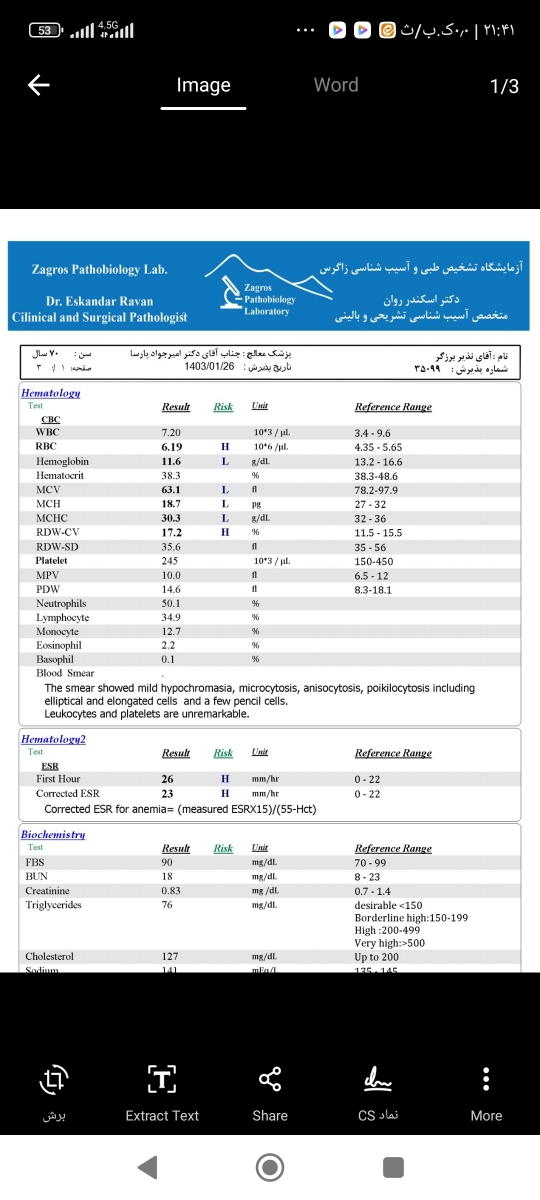 خانم دکتروخانمای عزیز هرکی میتونید این آزمایش تفسیرکنه!!!