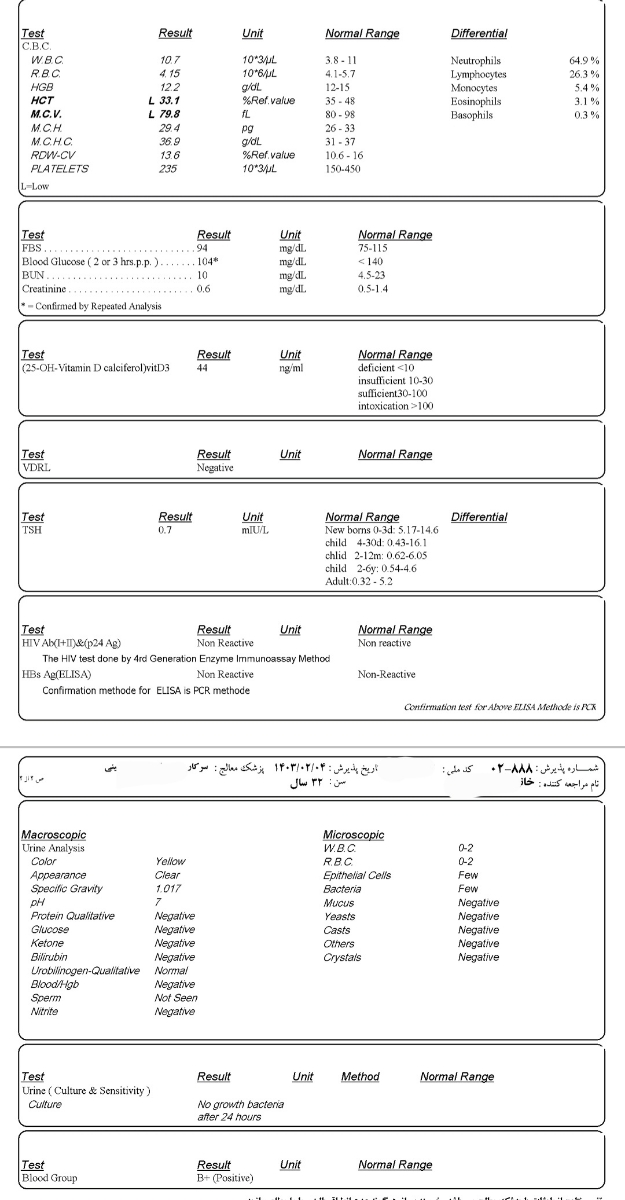 تفسیر آزمایش اولیه خون