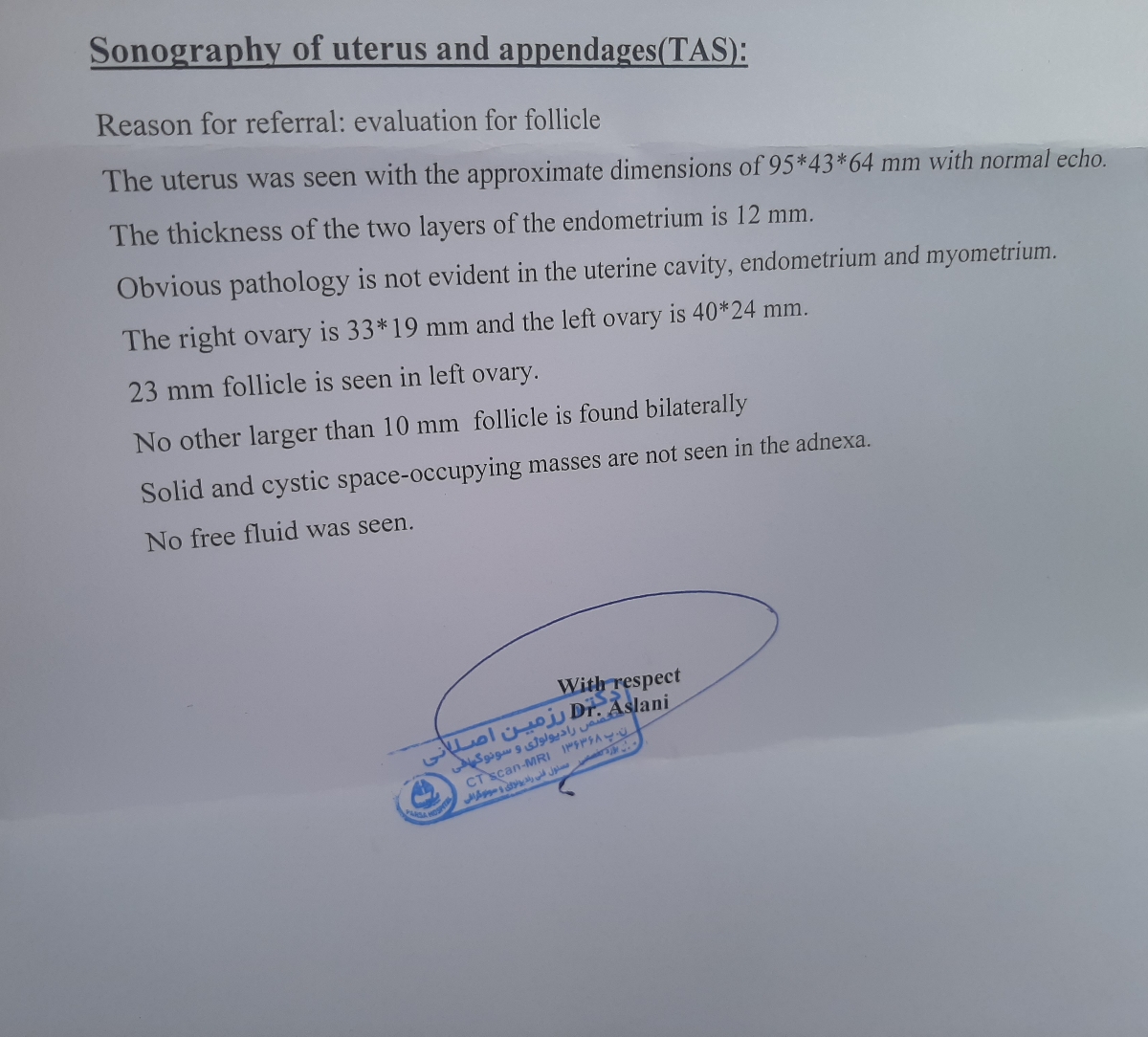 تفسیر سونوی رحم و ضمائم قبل از بارداری