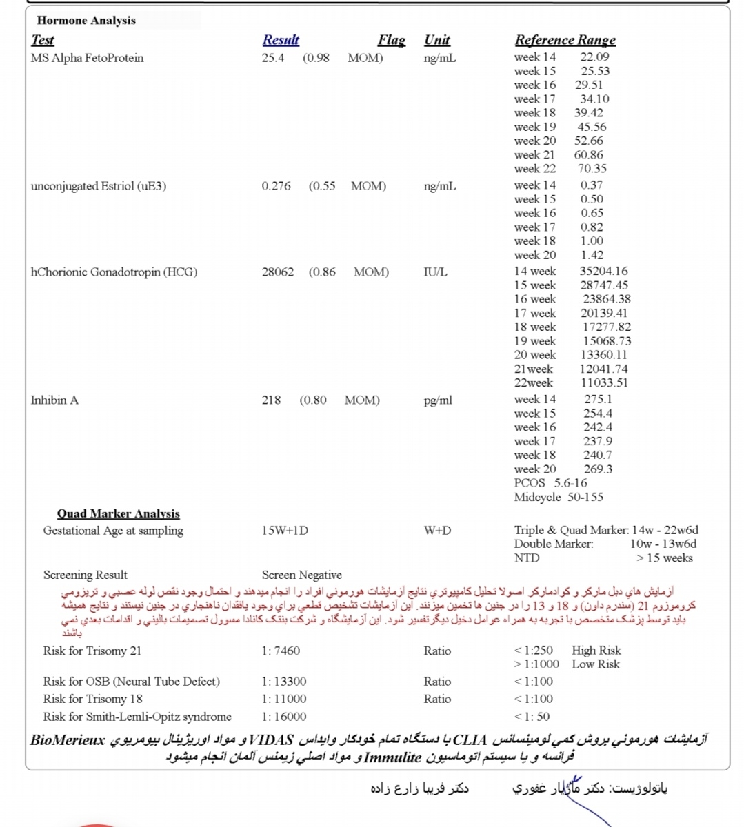 تفسیر آزمایش غربالگری دوم