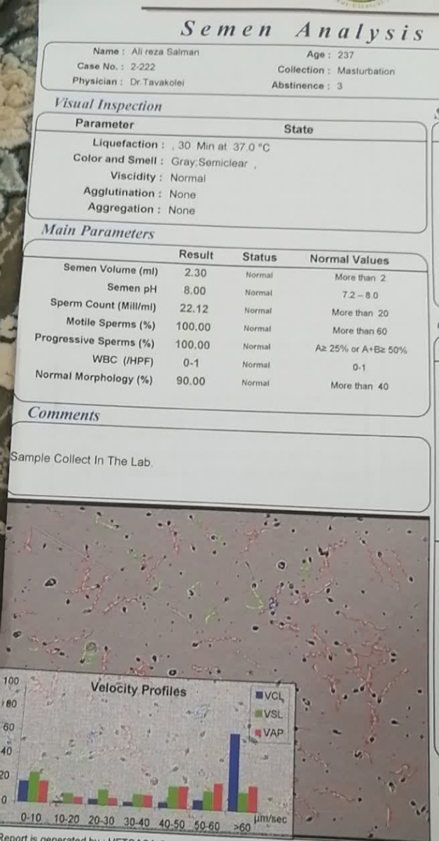 تفسیر جواب ازمایش اسپرم