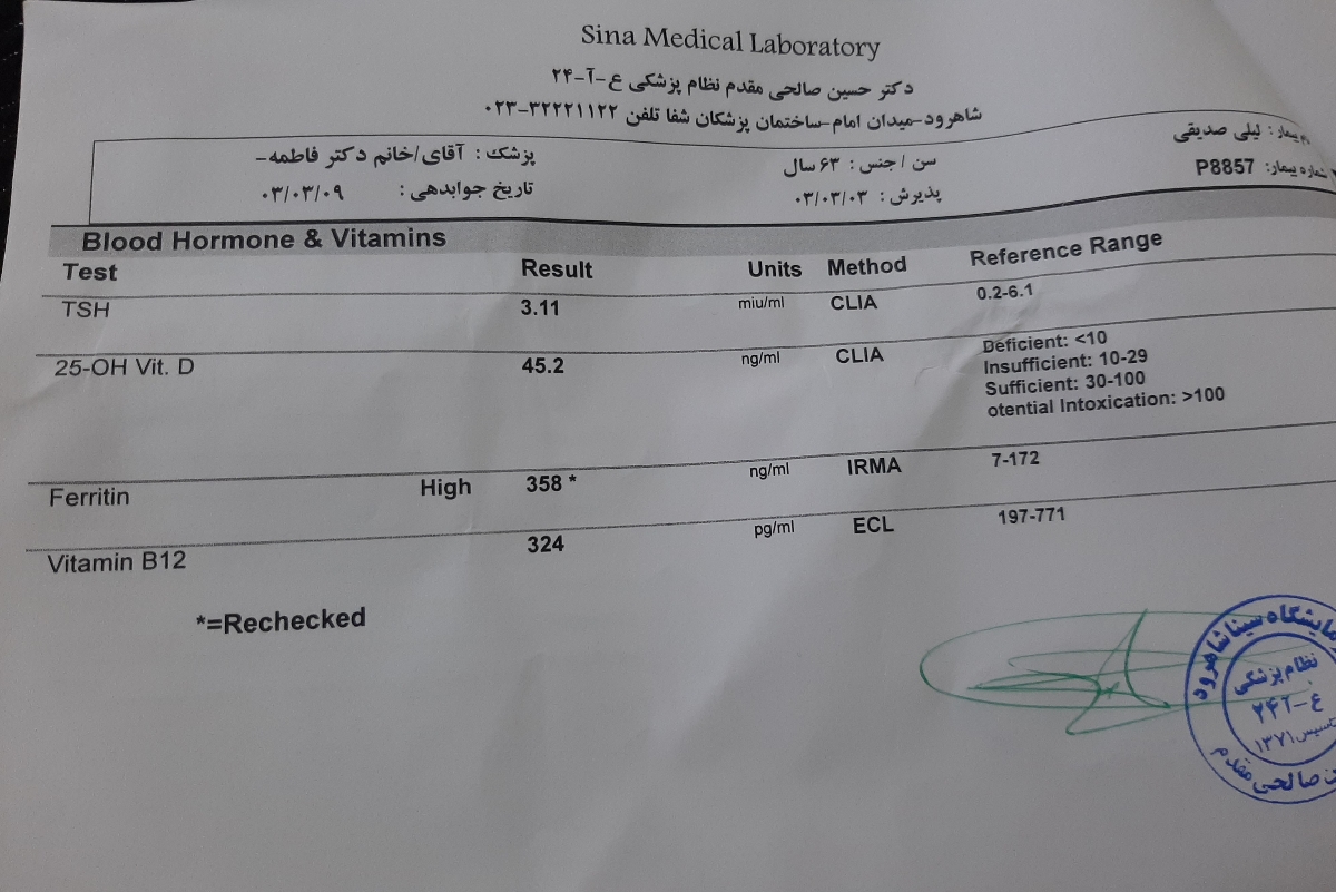 تفسیر آزمایش و راه درمان