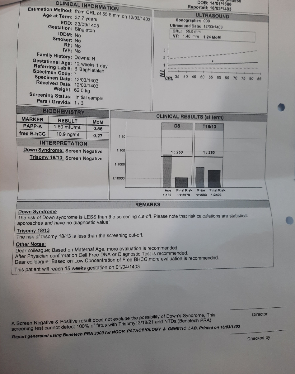 وضعیت آزمایش nt. لطفا بگید ازمایش م چطوره