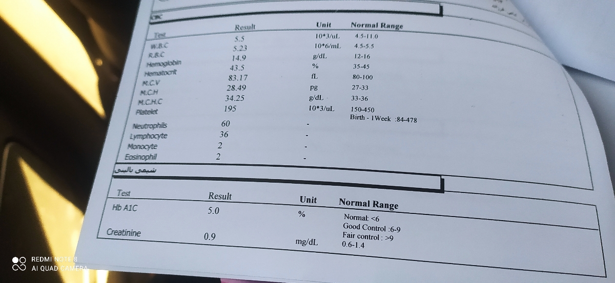سلام خانوم دکتر لطفاً آزمایش منو تفسیر کنید ممنون