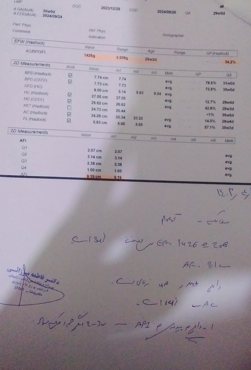 وزن و آب دور جنین در هفته ۲۹