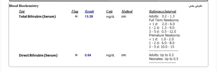 نتیجه آزمایش زردی نوزاد