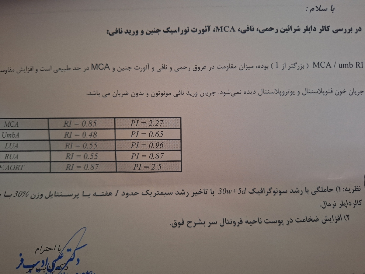 تفسیر سونوگرافی هفته ۳۲