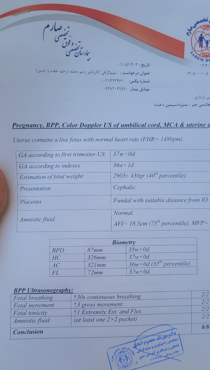 تفسیر سونو ۳۷ هفتگی