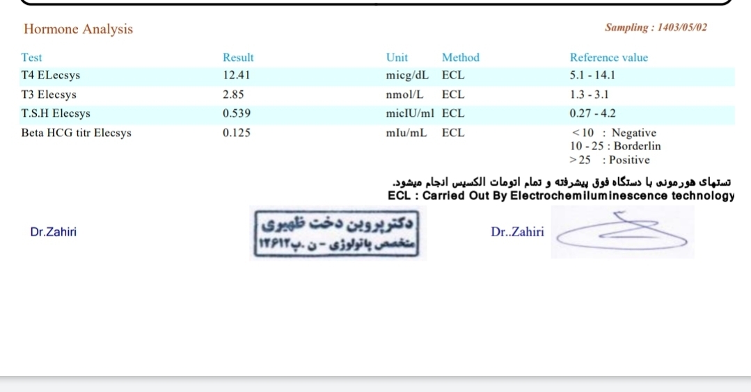 جواب آزمایش تیرویید ممنونم