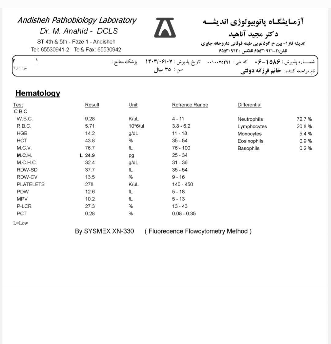 تفسیر ازمایش خون 🙏🏻