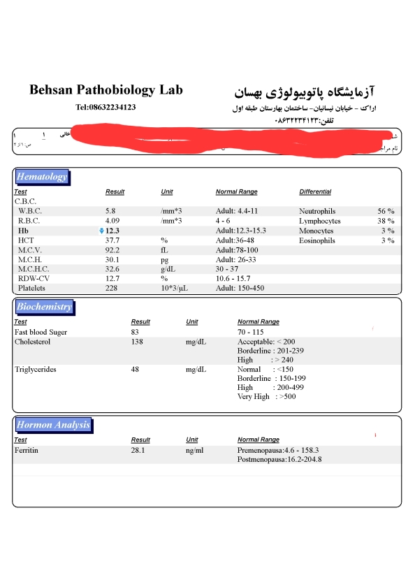 تفسیرجواب ازمایش کلی