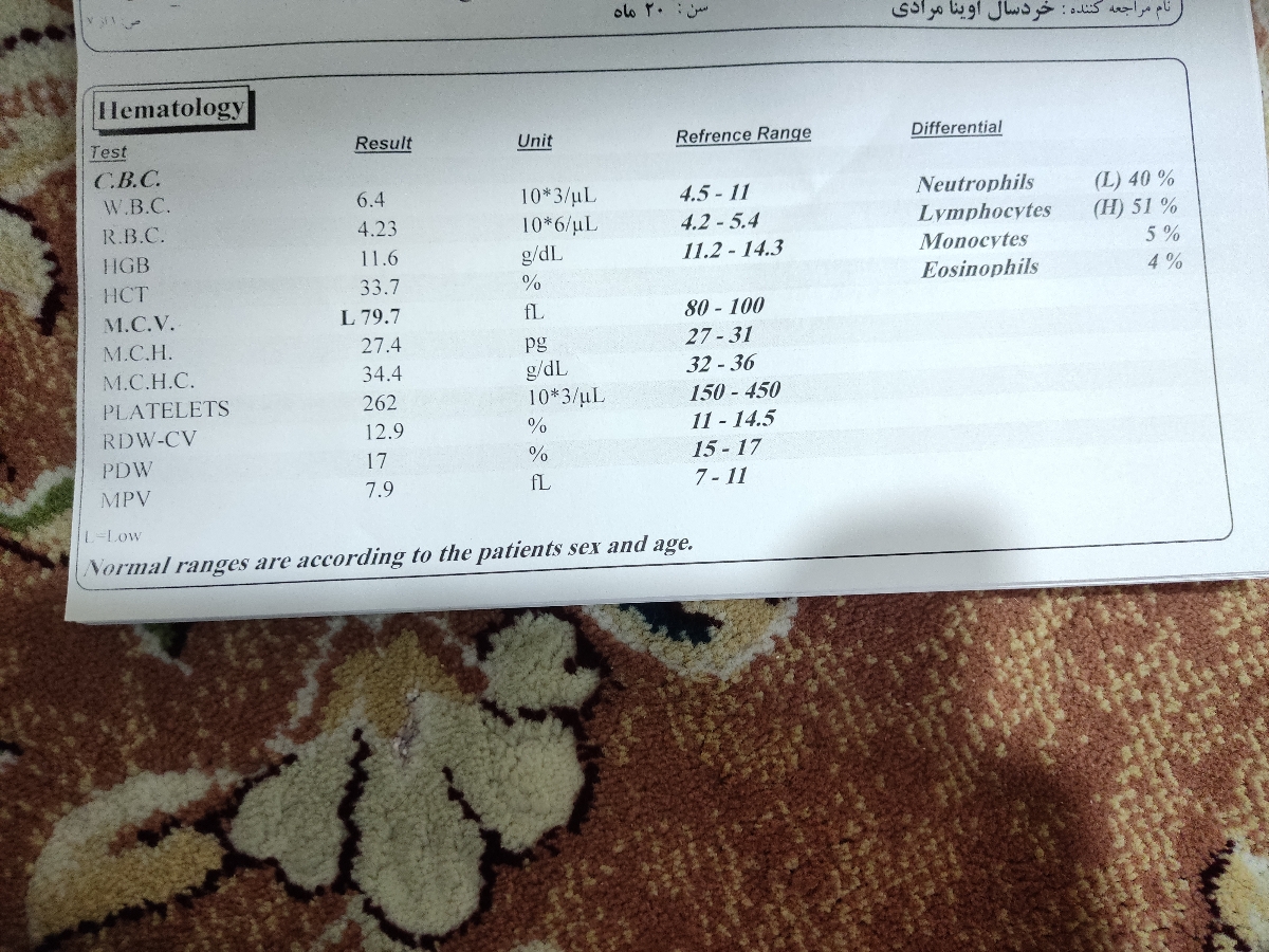 جواب ازمایش نوزاد ۲۱ماهه