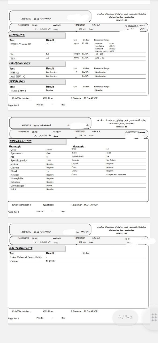 تفسیر آزمایش چکاپ اوایل بارداری
