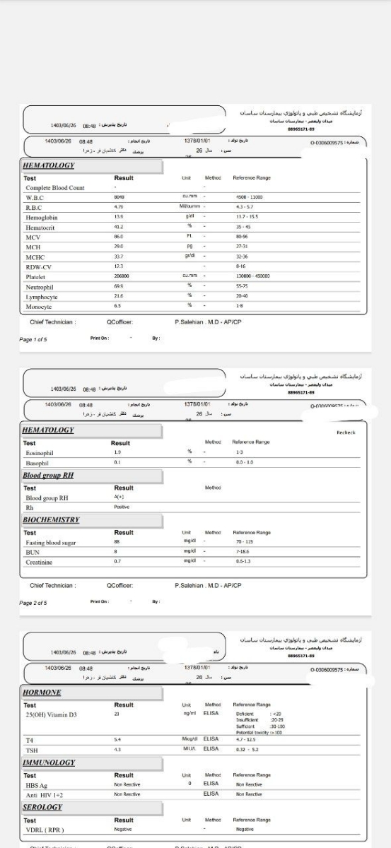 تفسیر آزمایش چکاپ اوایل بارداری