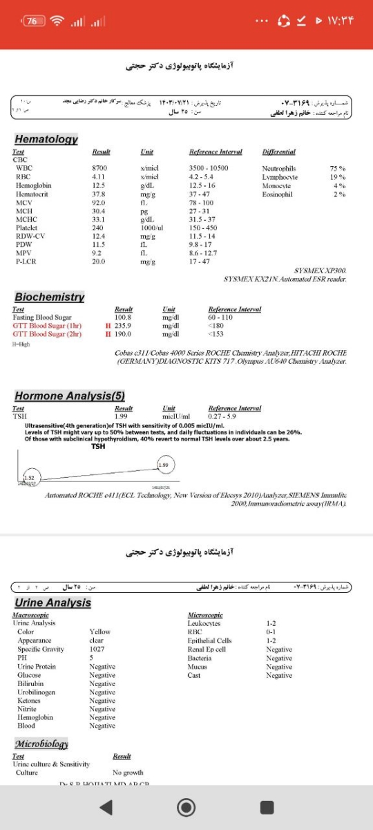 سلام خانوم دکتر خسته نباشید لطفا ازمایش منو نگا کنید