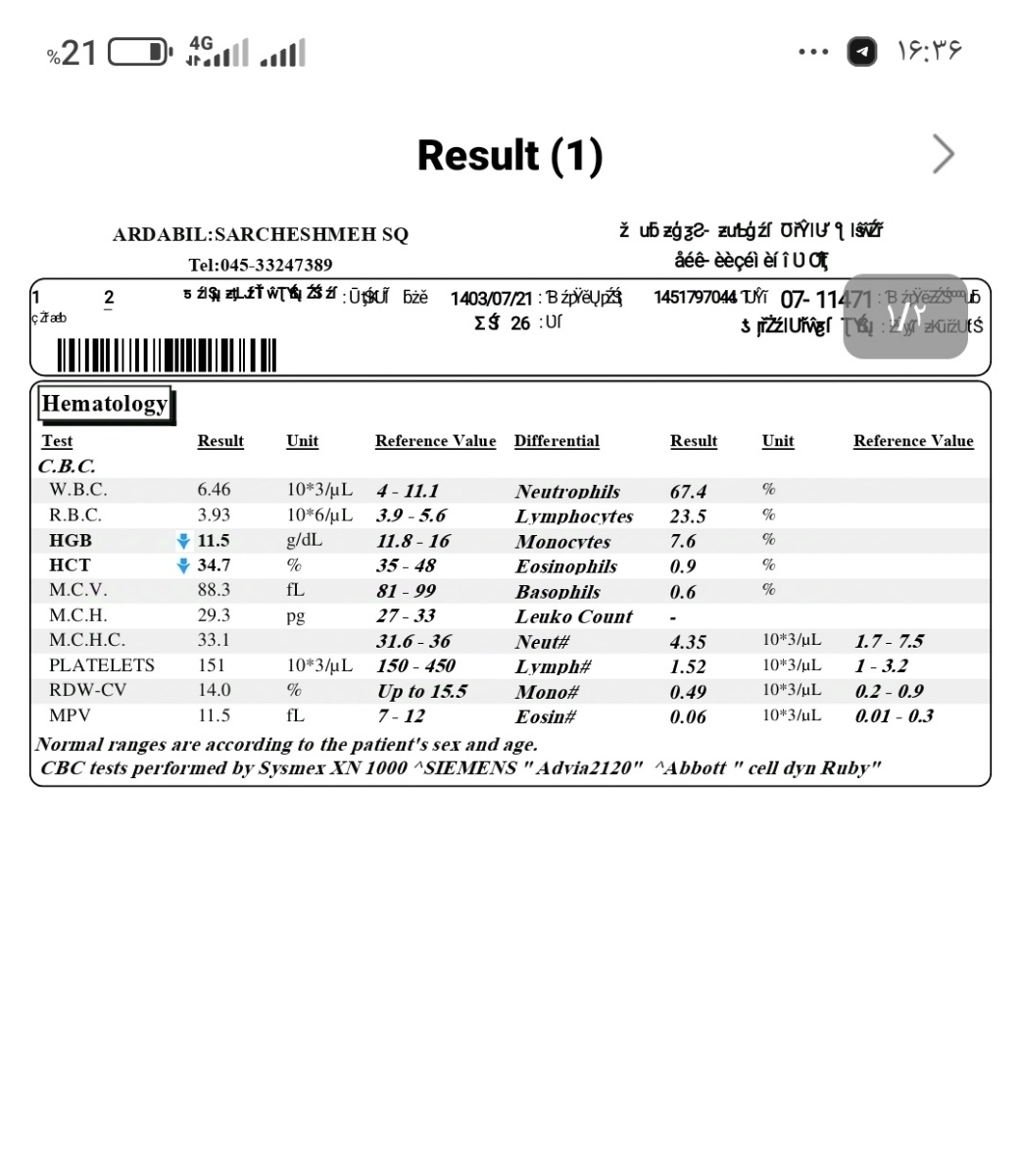 خانم دکترجان ،تفسیرآزمایش خون و..یوآ.....