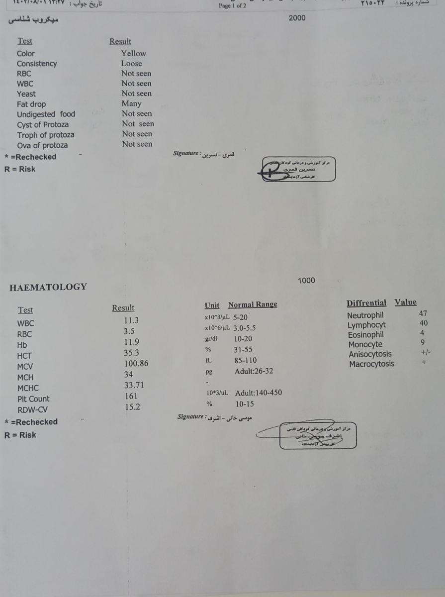 بی زحمت جواب آزمایش رو تفسیر کنید