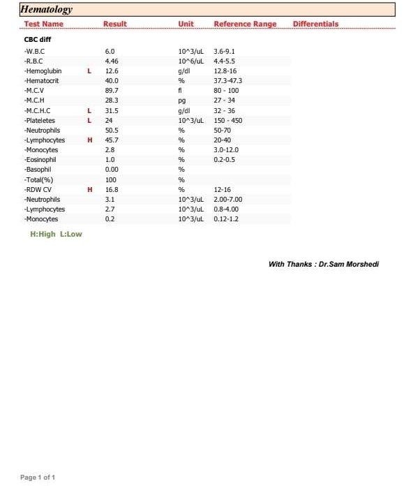 سلام وقتتون بخیر خانم دکتر لطفا این آزمایش رو تفسیر کنید