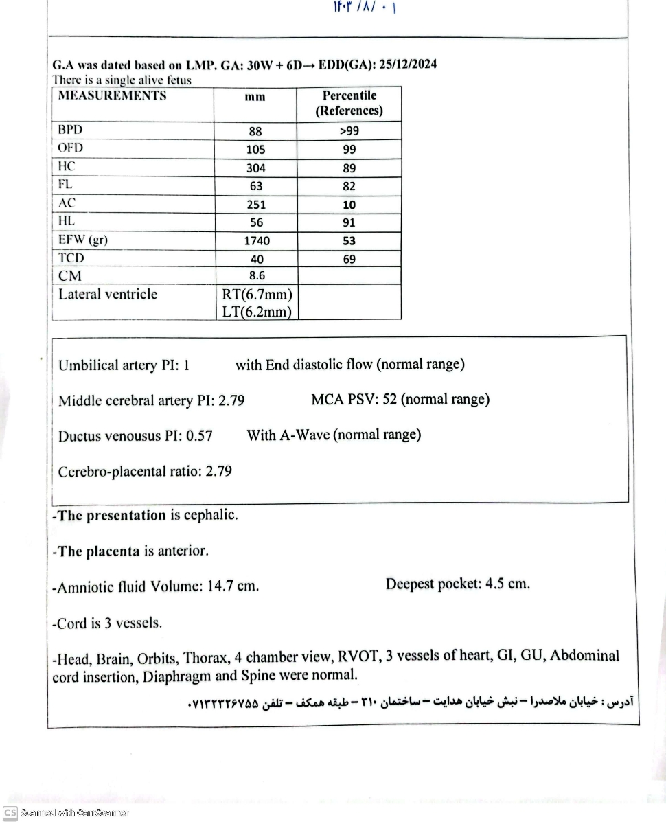 تفسیر سونو 30هفته و6 روز