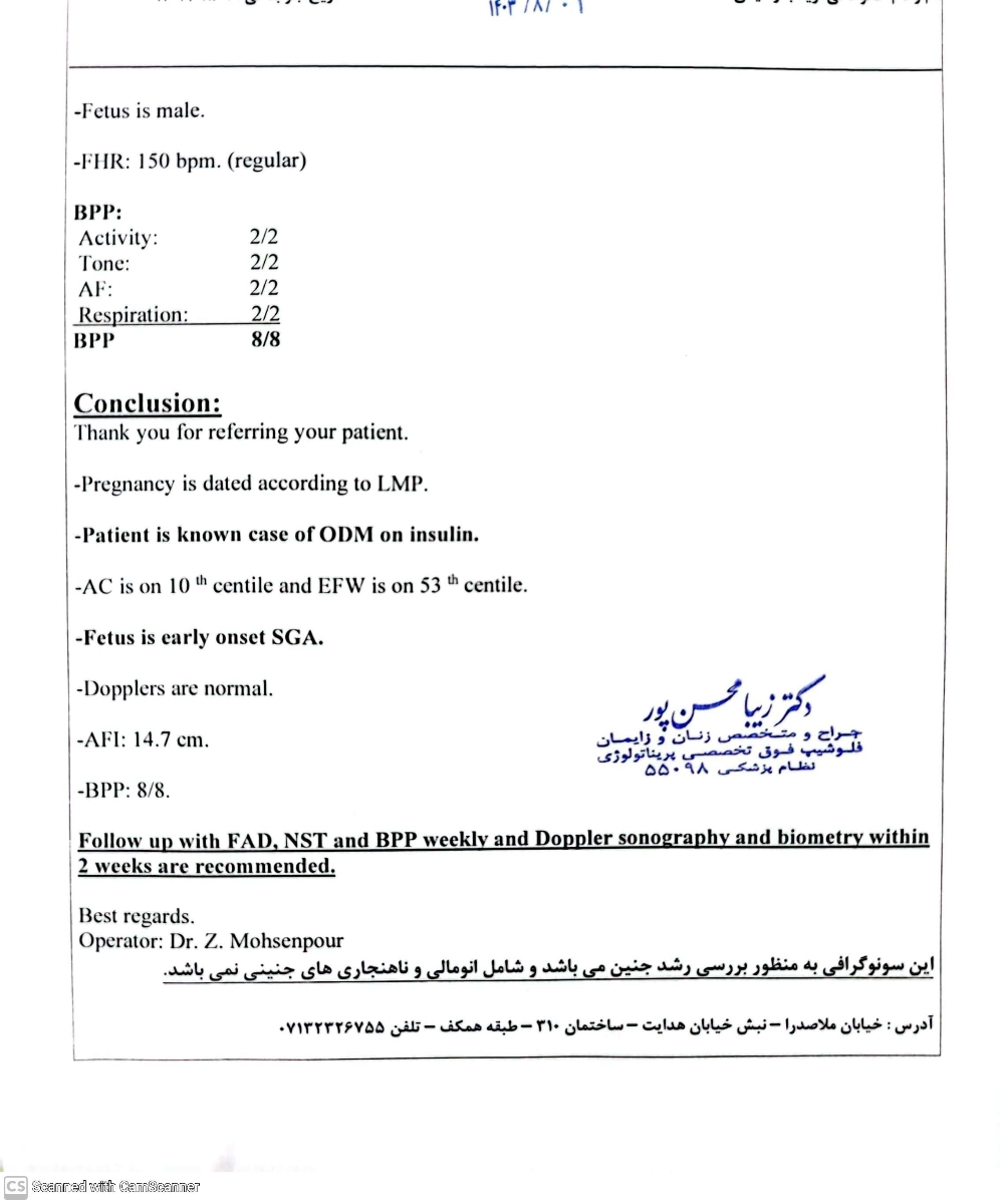 تفسیر سونو 30هفته و6 روز