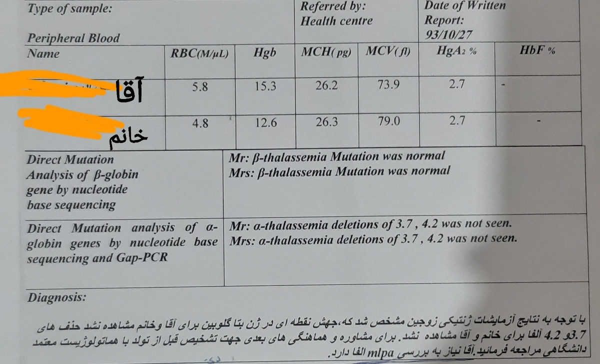 ازمایش ژنتیک تالاسمی