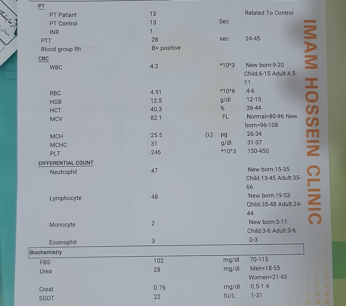 ازمایش cbcکه قبل انتقال جنین انجام دادم