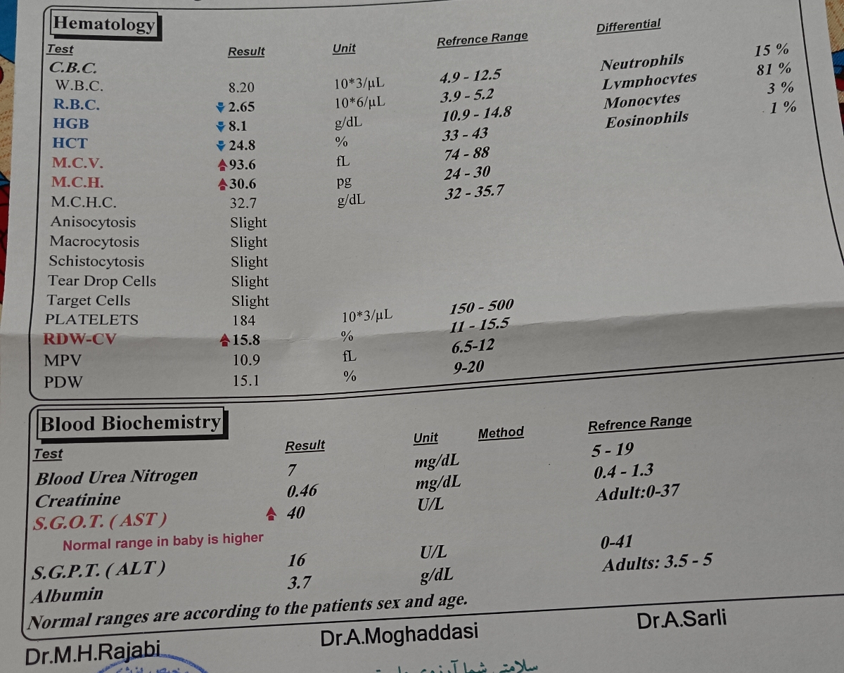 تفسیر ازمایش خون نوزاد
