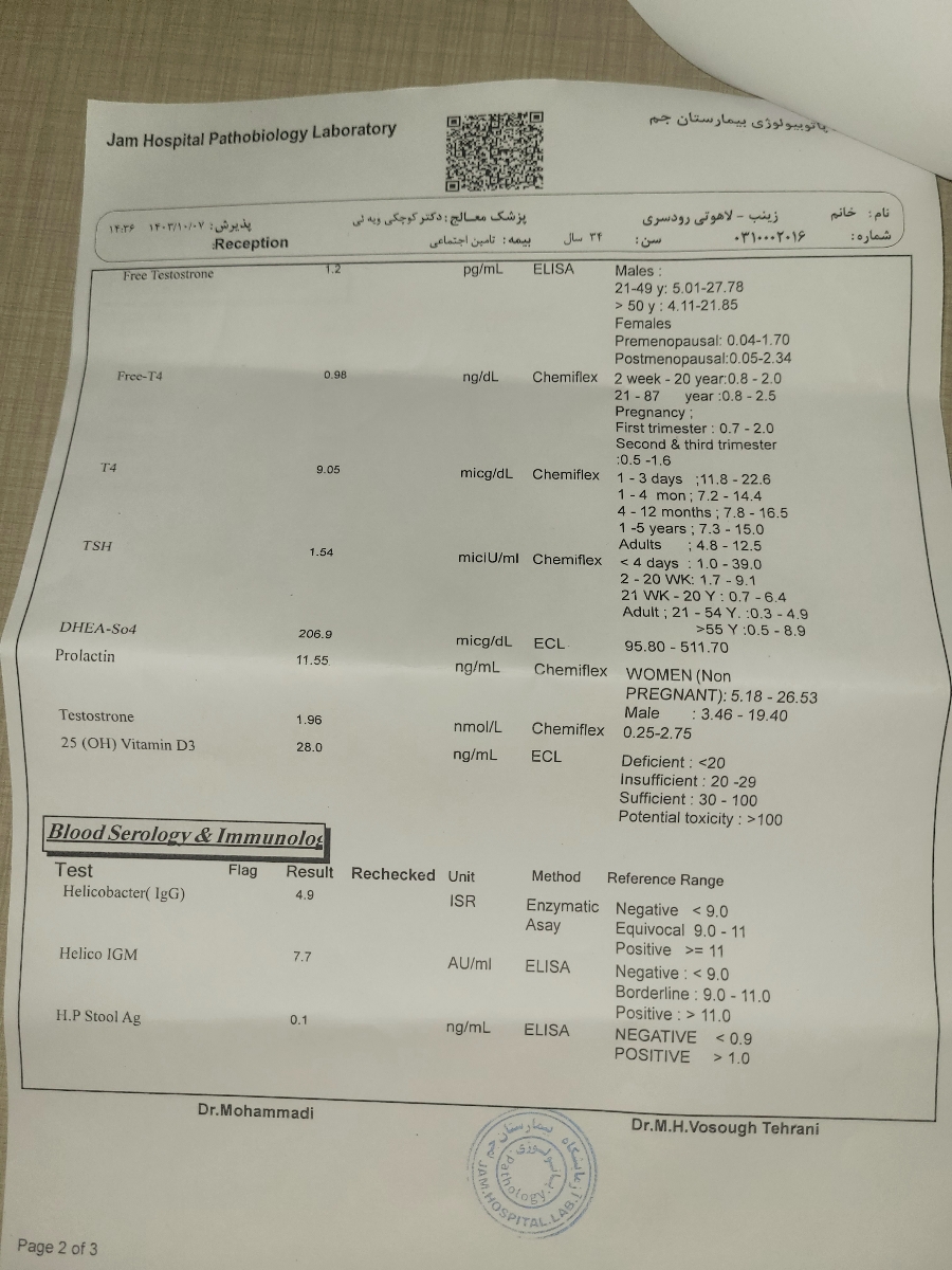 لطفا جواب آزمایش منو ببینید دکتر جان