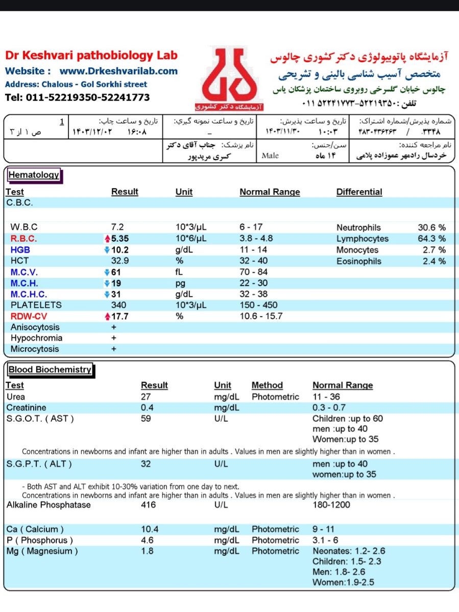 جواب آزمایش نوزاد 11 ماه