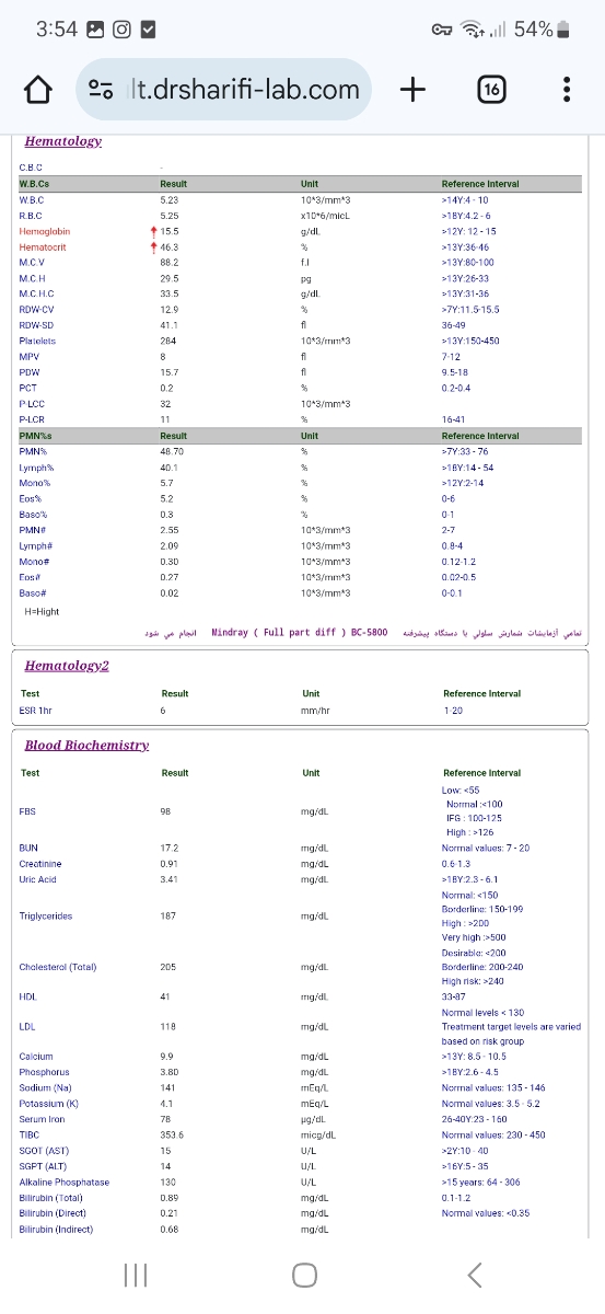 بررسی جواب ازمایش خون بررسی جواب ازمایش خون