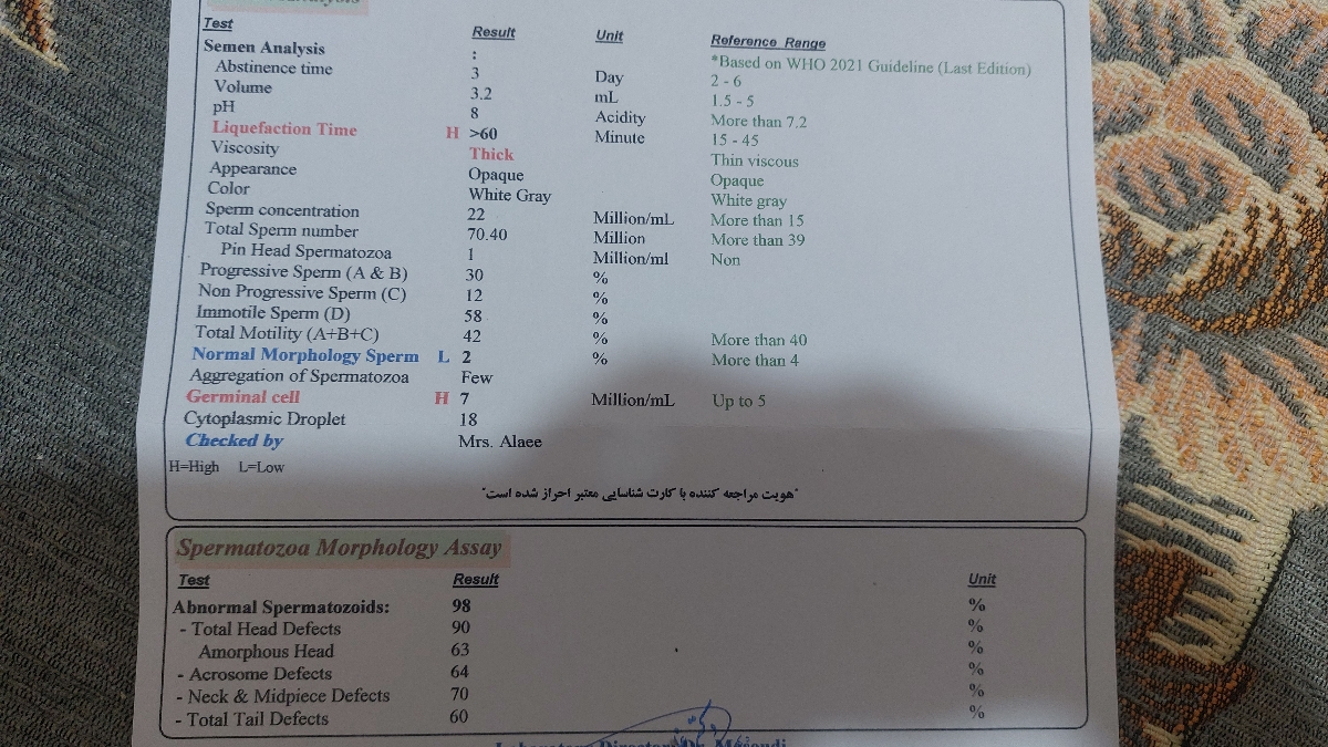 تفسیر آزمایش اسپرم همسرم