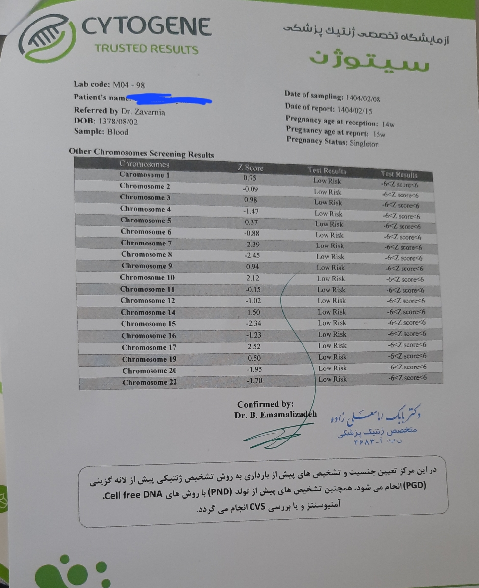 تفسیر جواب آزمایش Nipt تفسیر جواب آزمایش Nipt