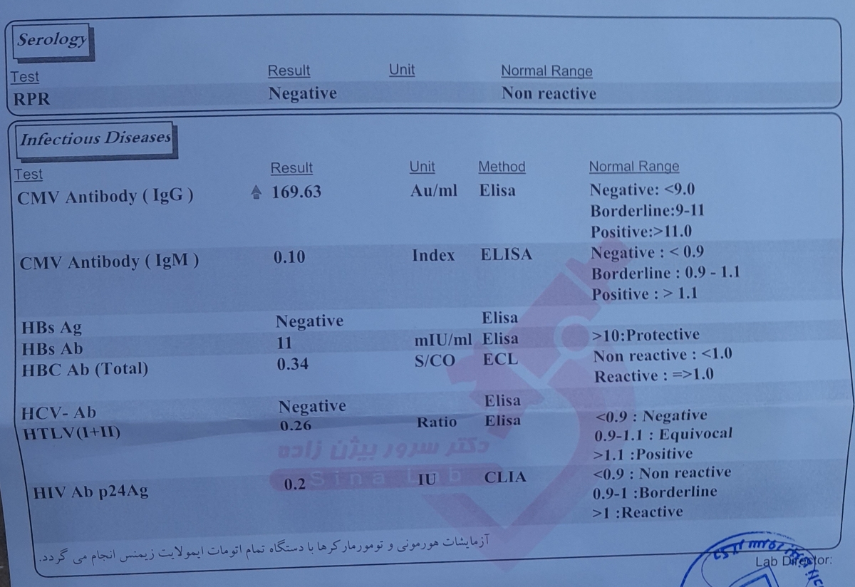 cmv antibody بالای در آزمایش