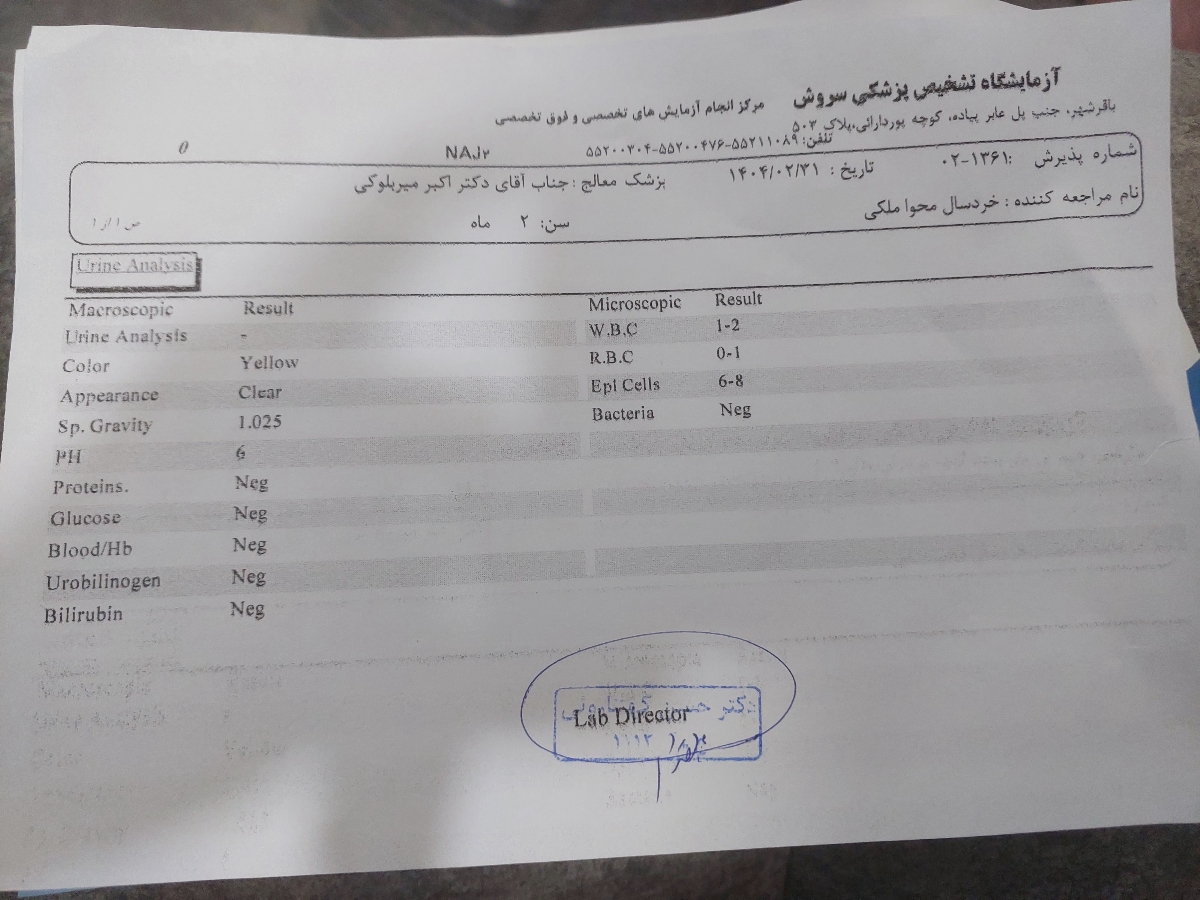 آزمایش ادرار نوزاد دوماهه آزمایش ادرار نوزاد دوماهه
