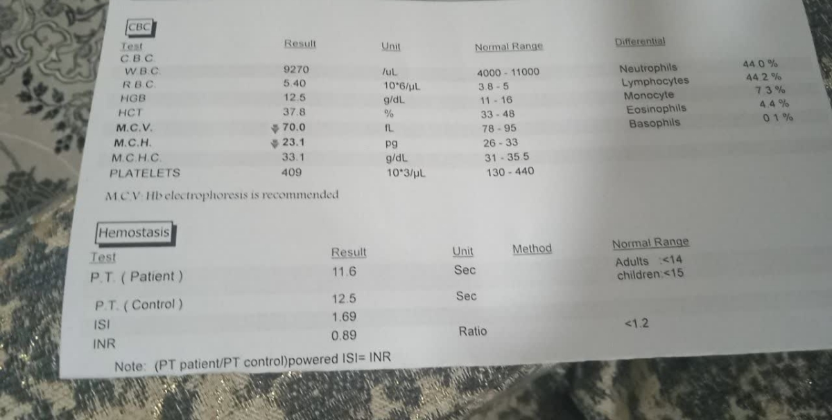 تفسیر جواب ازمایش خون