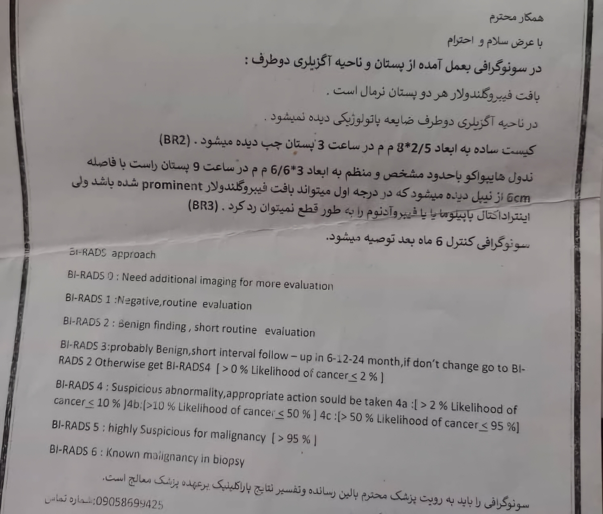 لطفا تفسیر سونوگرافی سینه