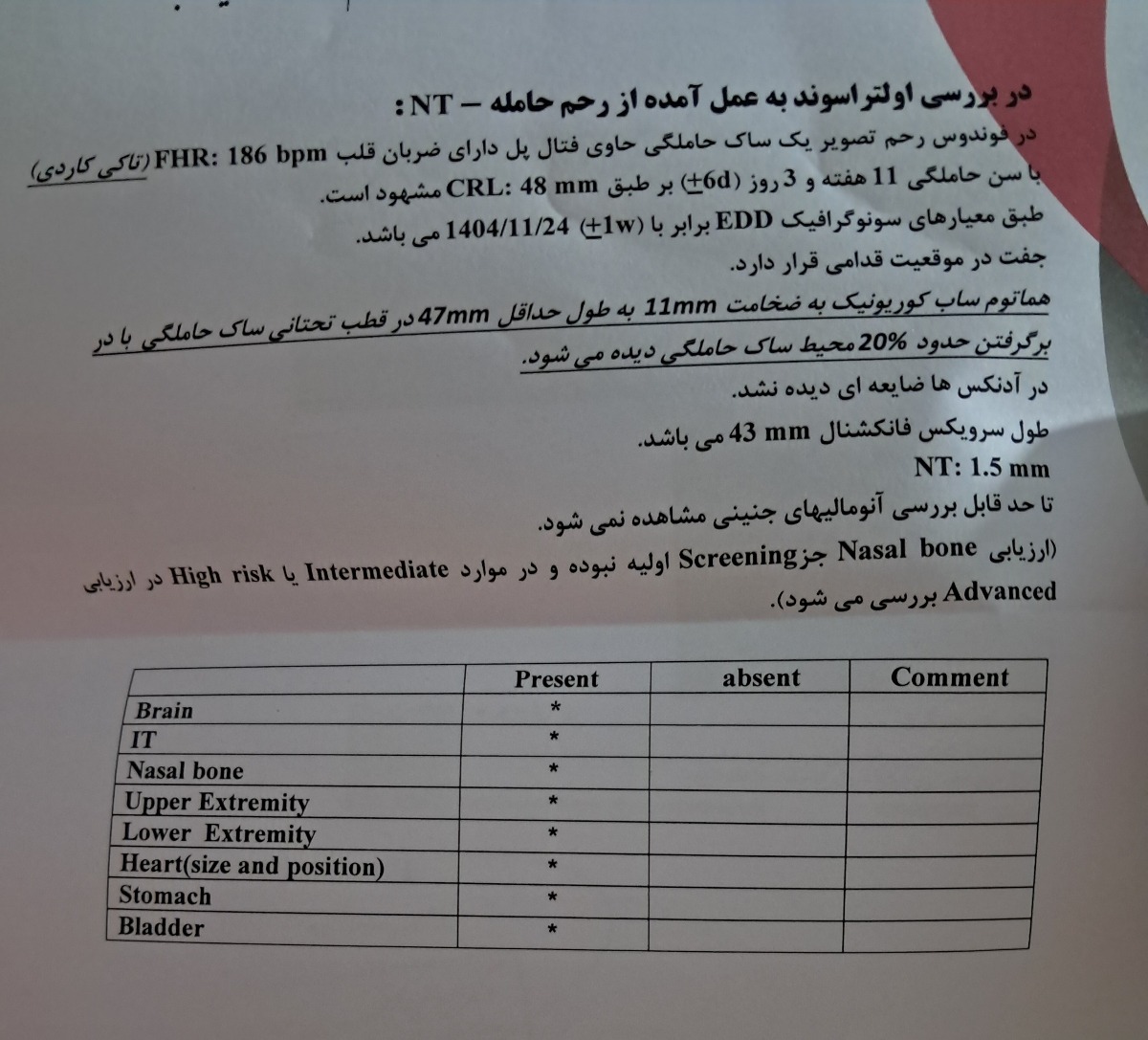 تفسیر آزمایشات بارداری و سونو انتی