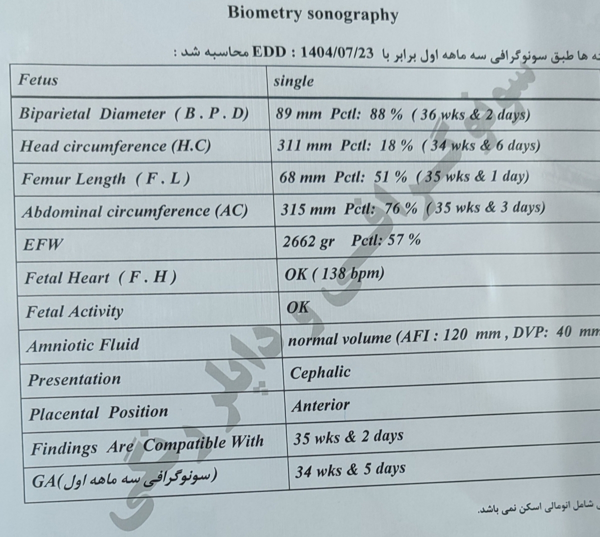 تفسیر سونوی بیومتری رشد