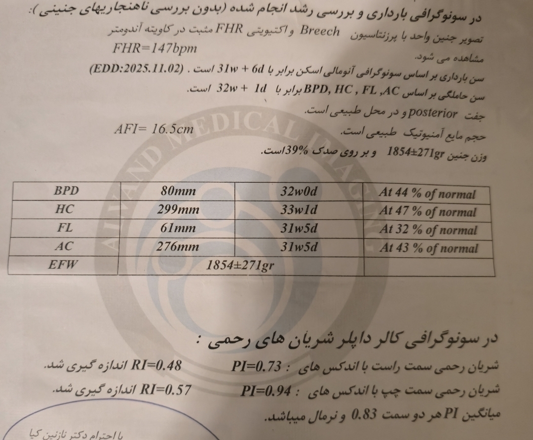 سونوگرافی رشد جنین در هفته ۳۲