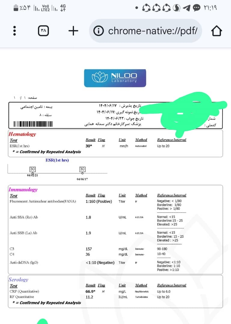 ازمایش خود ایمنی لطفا ازمایش منو نگاه کنید