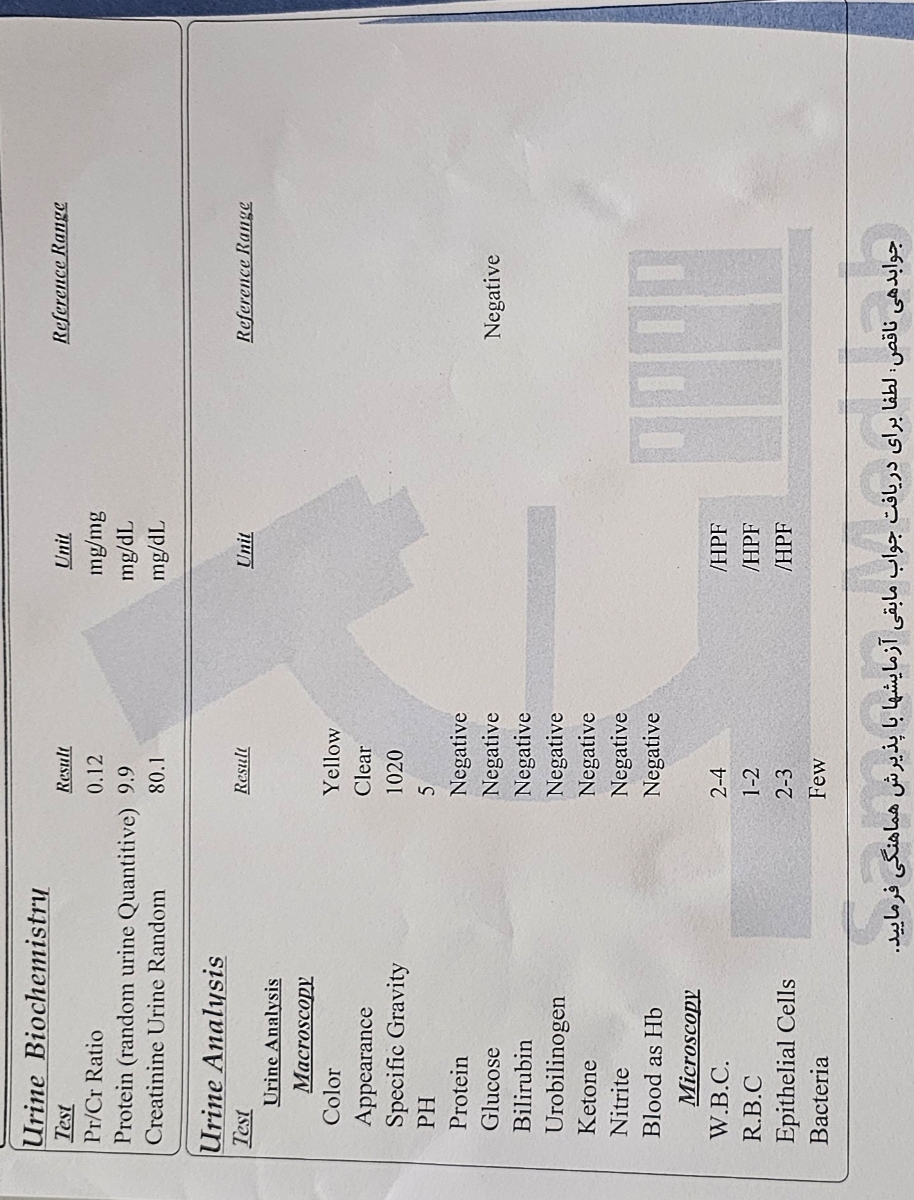 جواب تست ادرار (فوری)
