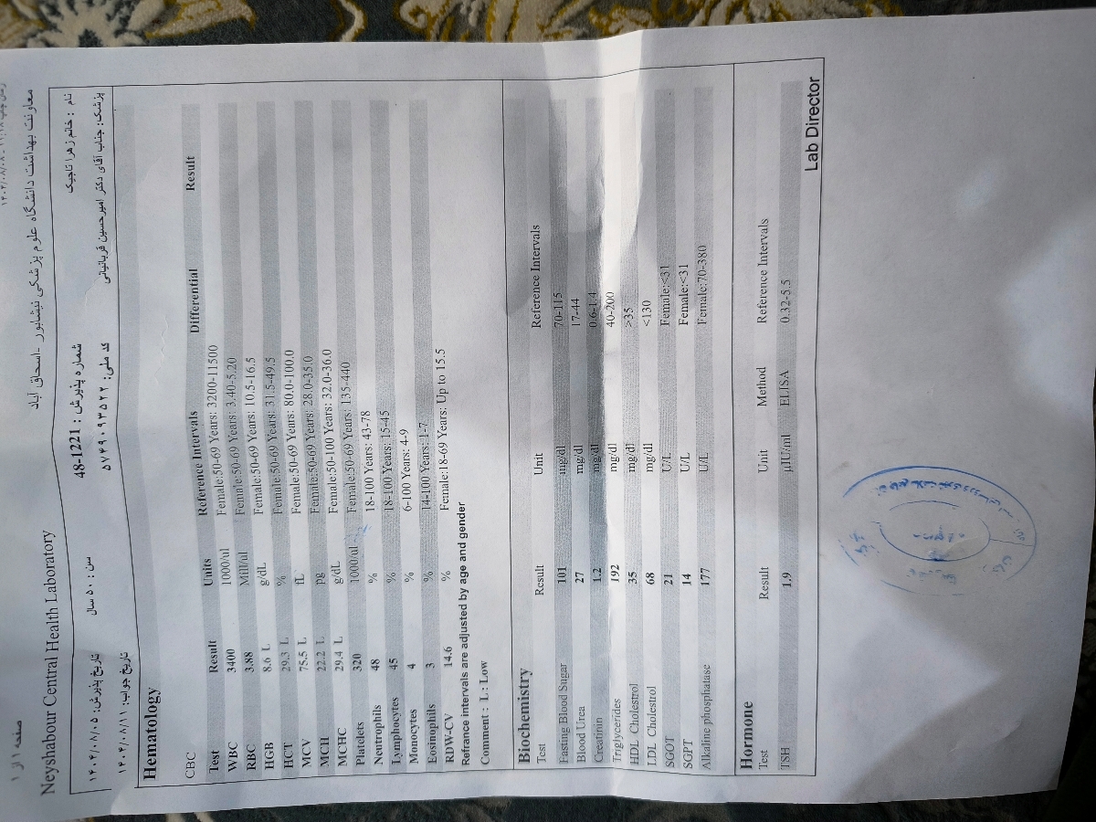 پزشک اوما سلام و دوستان لطفا آزمایش و تفسیرکنید پزشک اوما سلام و دوستان لطفا آزمایش و تفسیرکنید